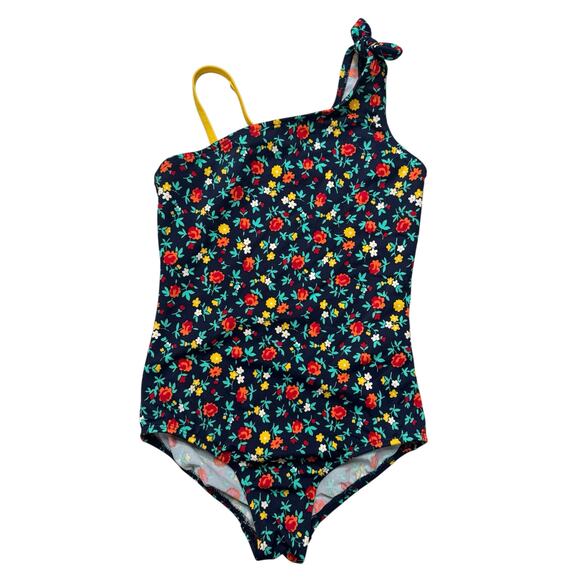 Lands' End Other - LANDS END Navy Floral Bow One Piece Girls Swim Suit Size 7 Red Yellow Strap